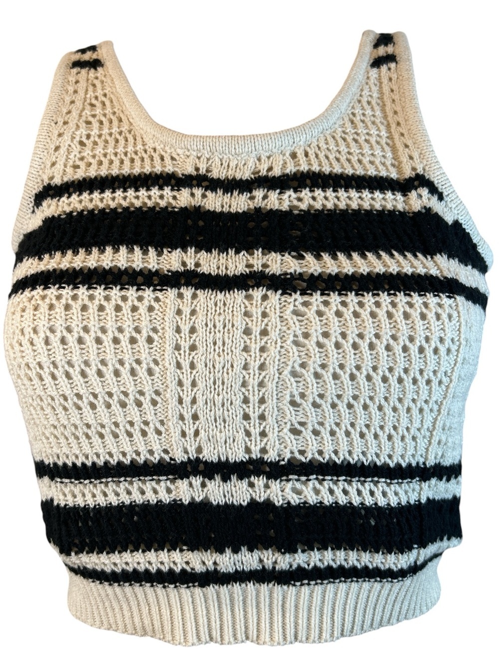 Freshman 1996 Women’s Cream & Black Striped Knit Crochet Tank Top size XS